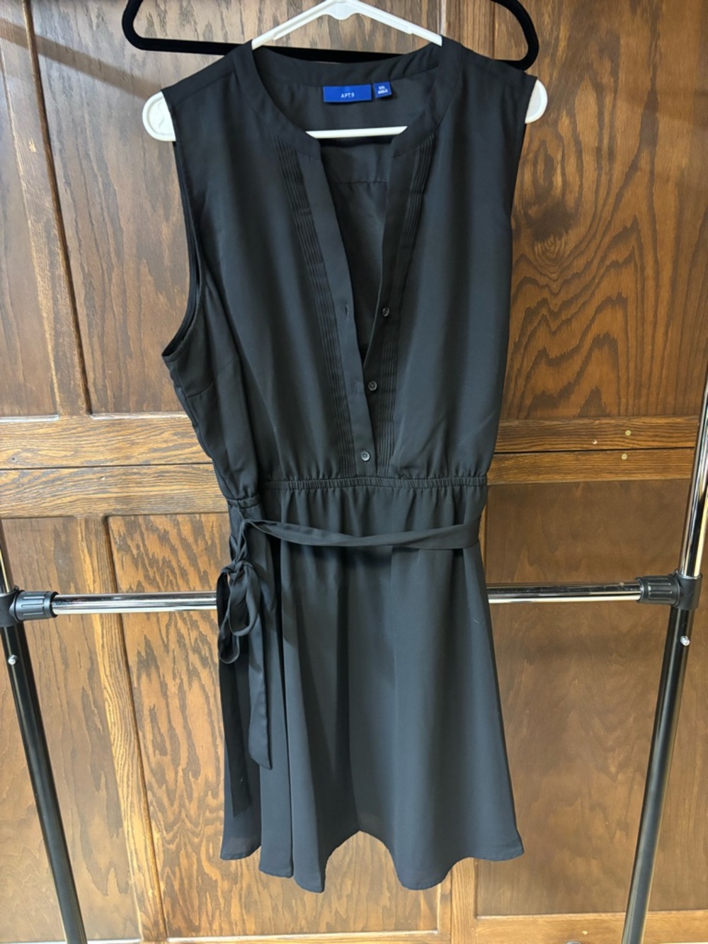 Apt. 9 Black Sleeveless Tie-Waist Pintuck Dress
